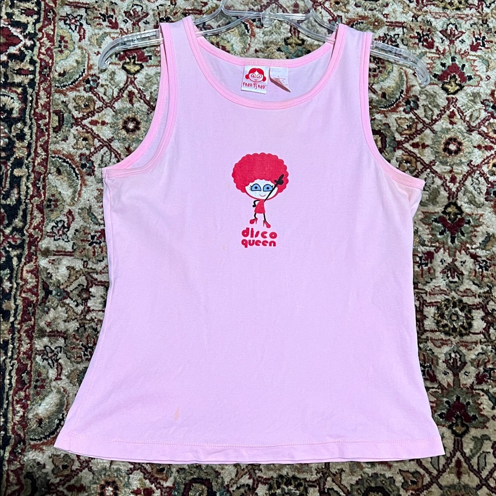 Fred’s Red Pink Pajama Tank Top with Disco Queen Graphic Size Large